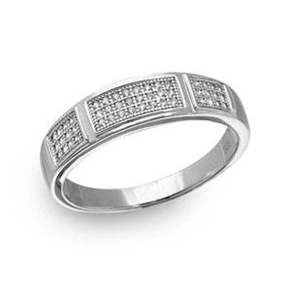 Sterling Silver Rhodium Plated Men's CZ Bar Trio Ring, Width 6mm