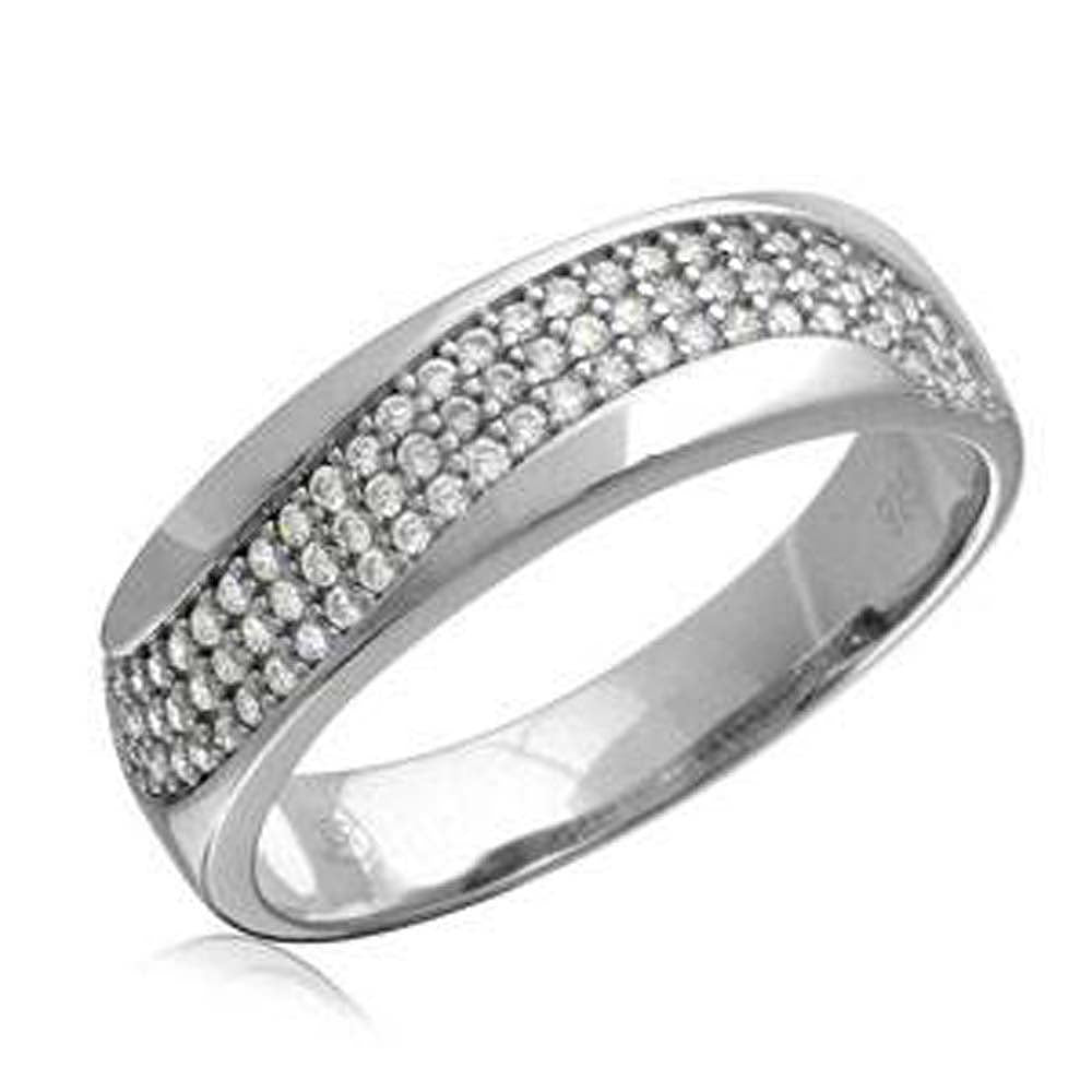 Mens Sterling Silver Rhodium Plated  Wave CZ Wedding RingAnd Band Width 6.5mm