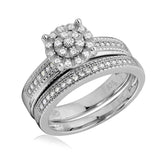 Sterling Silver Rhodium Plated Cluster CZ Stones  Wedding Ring Set And Width 7.8mm