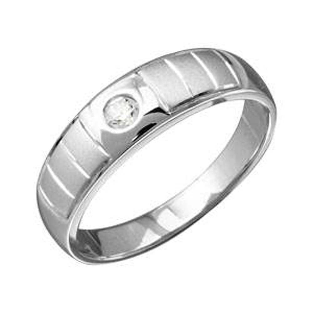 Mens Sterling Silver Rhodium Plated Line  Shank Design Trios Ring