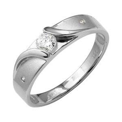 Mens Sterling Silver Rhodium Plated Sideway  Design Matte Finish CZ Trio Ring