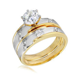 Sterling Silver 2 Toned Gold and Rhodium Plated CZ  Band Wedding BandAnd Ring Dimensions 6mm