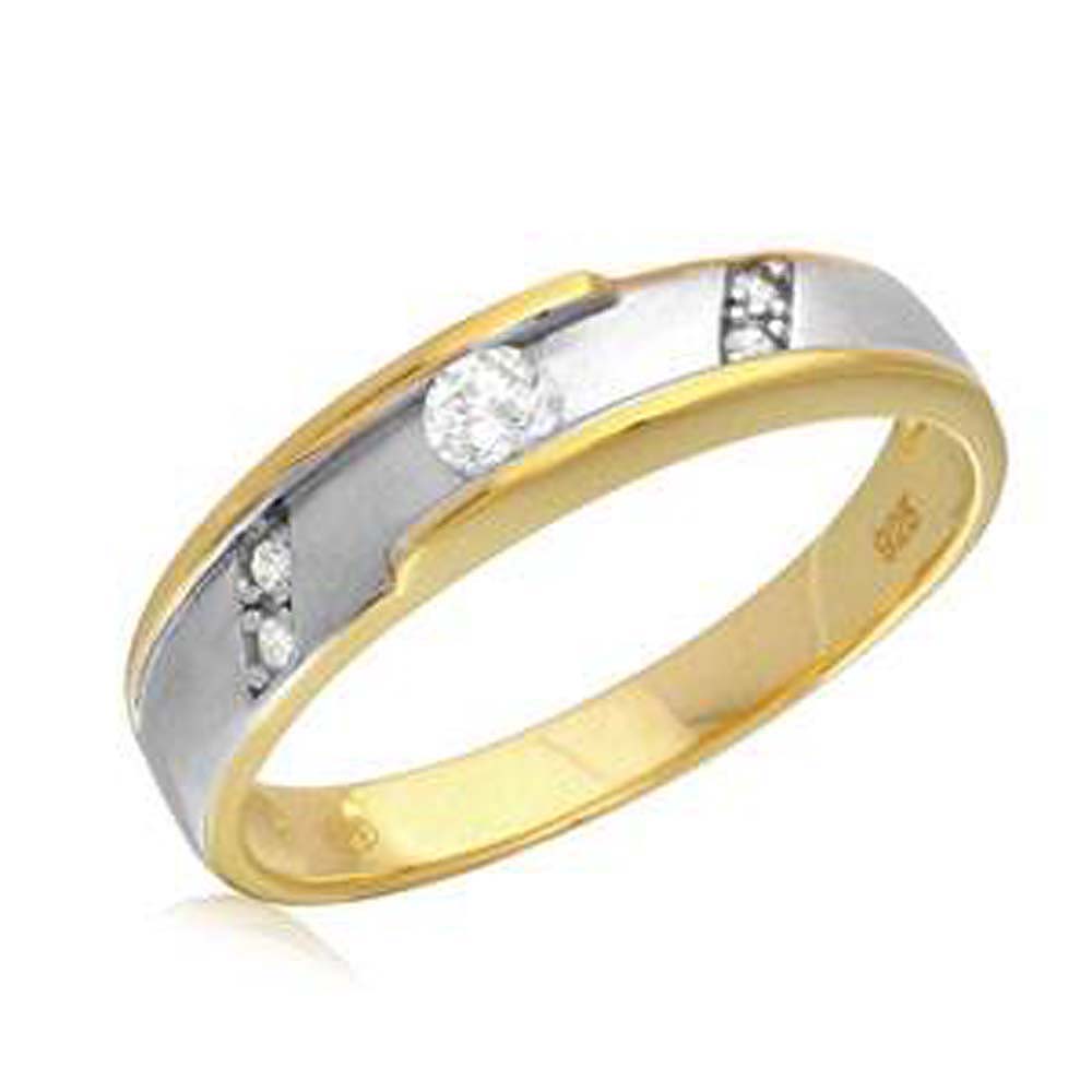 Mens Sterling Silver 2 Toned Gold and Rhodium Plated CZ  Wedding BandAnd Ring Dimensions 4.5mm
