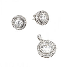 Load image into Gallery viewer, Sterling Silver Rhodium Plated Round Micro Pave Pendant and Matching Earring Set