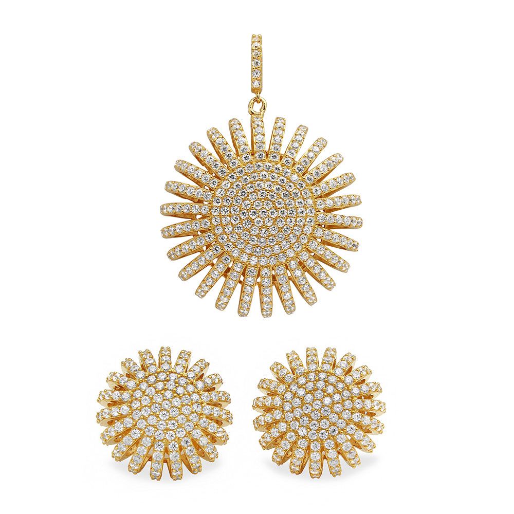 Sterling Silver Gold Multi Pave Round Set