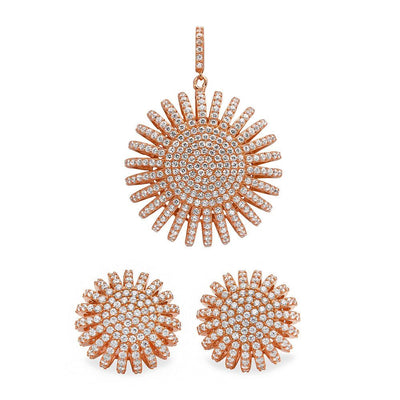 Sterling Silver Rose Gold Multi Pave Round Set