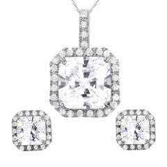 Sterling Silver Rhodium Plated Square Clear CZ Set