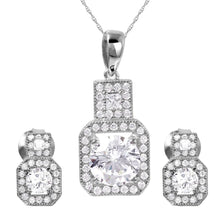 Load image into Gallery viewer, Sterling Silver Rhodium Plated Thick Square Clear CZ Set