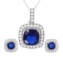 Load image into Gallery viewer, Sterling Silver Rhodium Plated Blue Square CZ Set