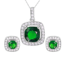 Load image into Gallery viewer, Sterling Silver Rhodium Plated Green Square CZ Set