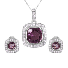Load image into Gallery viewer, Sterling Silver Rhodium Plated Purple Square CZ Set
