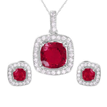 Load image into Gallery viewer, Sterling Silver Rhodium Plated Red Square CZ Set
