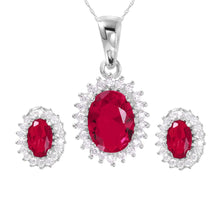 Load image into Gallery viewer, Sterling Silver Rhodium Plated Radial Burst Red CZ Set