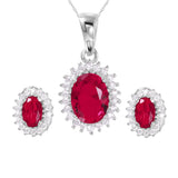 Sterling Silver Rhodium Plated Radial Burst Red CZ Set
