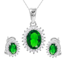 Load image into Gallery viewer, Sterling Silver Rhodium Plated Radial Burst Green CZ Set