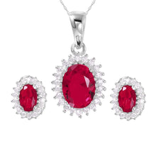Load image into Gallery viewer, Sterling Silver Rhodium Plated Red Radial Burst CZ Set