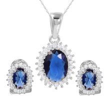 Load image into Gallery viewer, Sterling Silver Rhodium Plated Radial Burst Blue CZ Set