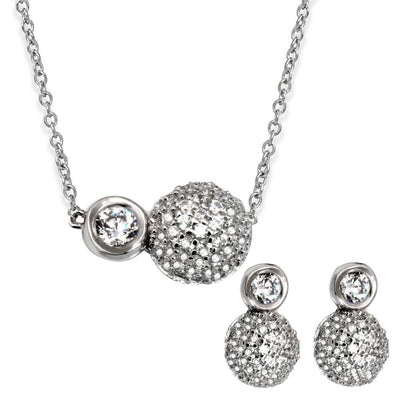 Sterling Silver Rhodium Plated Half CZ Sphere and Round CZ Connected Set