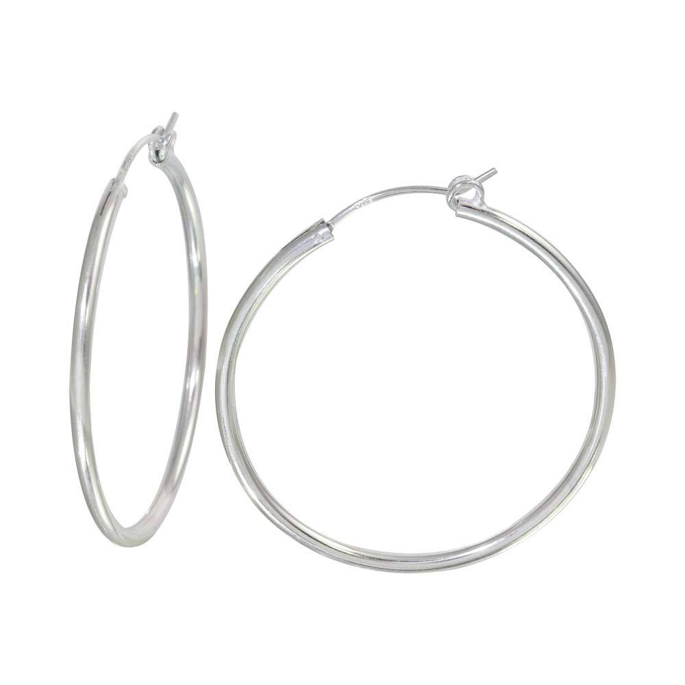 Sterling Silver High Polished Hoop Earrings Rounded Hinge