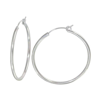 Sterling Silver High Polished 2mm Hoop Earrings Rounded Hinge
