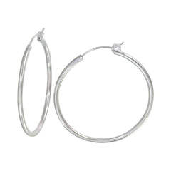 Sterling Silver High Polished 2mm Hoop Earrings Rounded Hinge