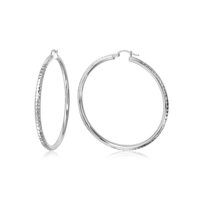 Sterling Silver 2MM Diamond Cut Hoop Earrings