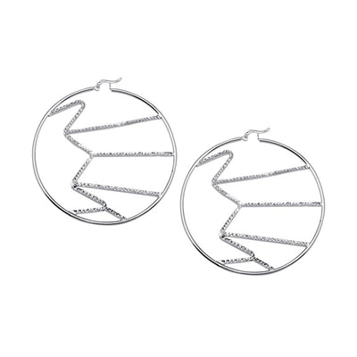 Sterling Silver Diamond Cut Design Hoop Earrings