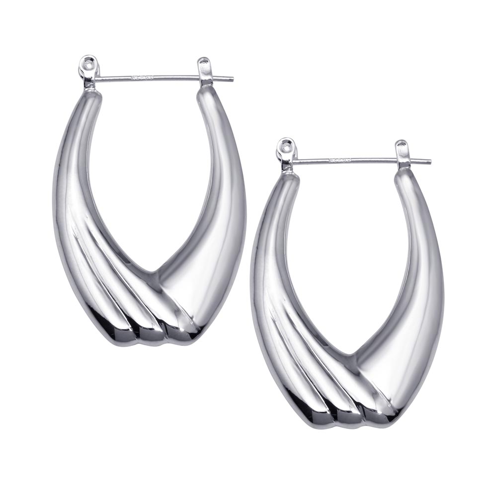 Sterling Silver Hollow Drop Hoop Earrings