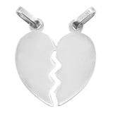 Sterling Silver Rhodium Plated Broken Heart Pendant .925Necklace