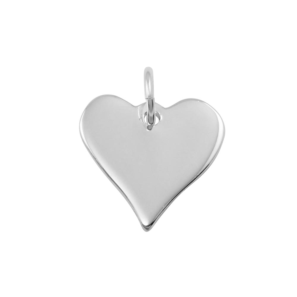 Sterling Silver Rhodium Plated Medium Flat Heart Charm