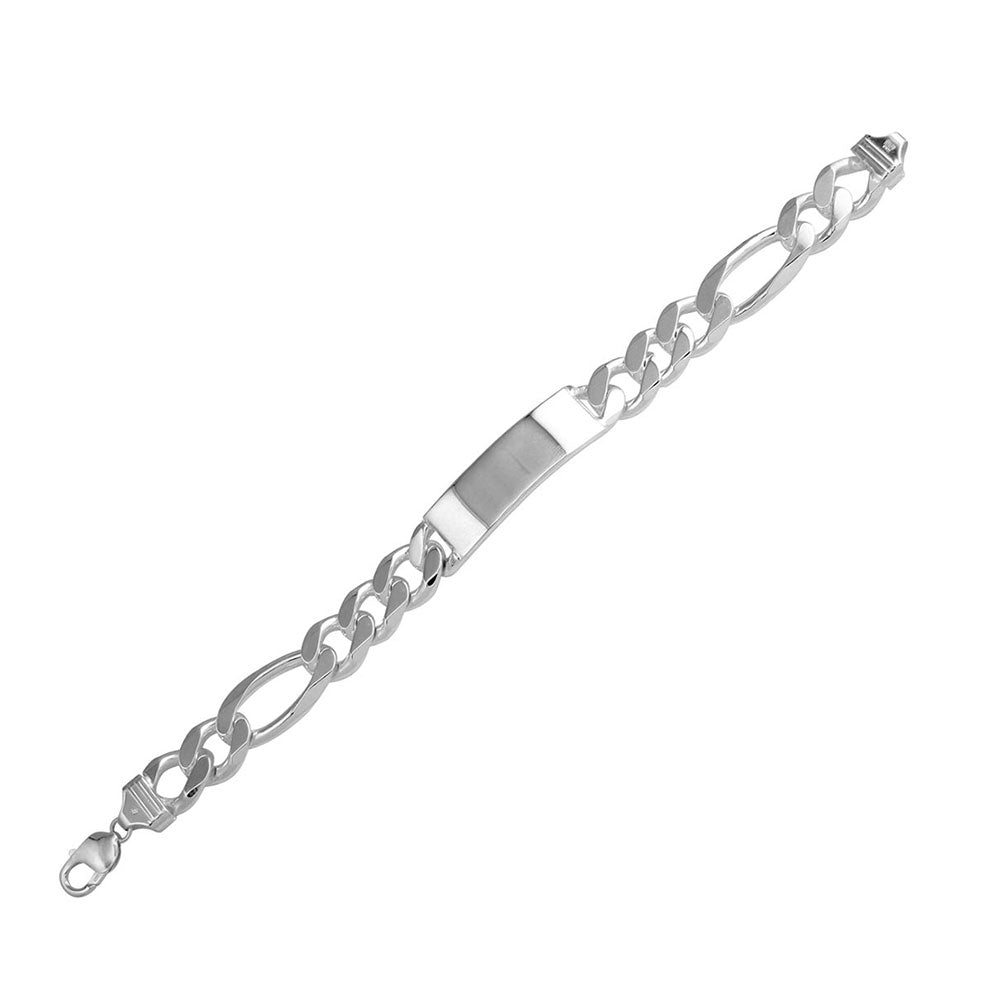 Sterling Silver Engravable ID Super Flat Figaro 300-10.9mm Bracelet