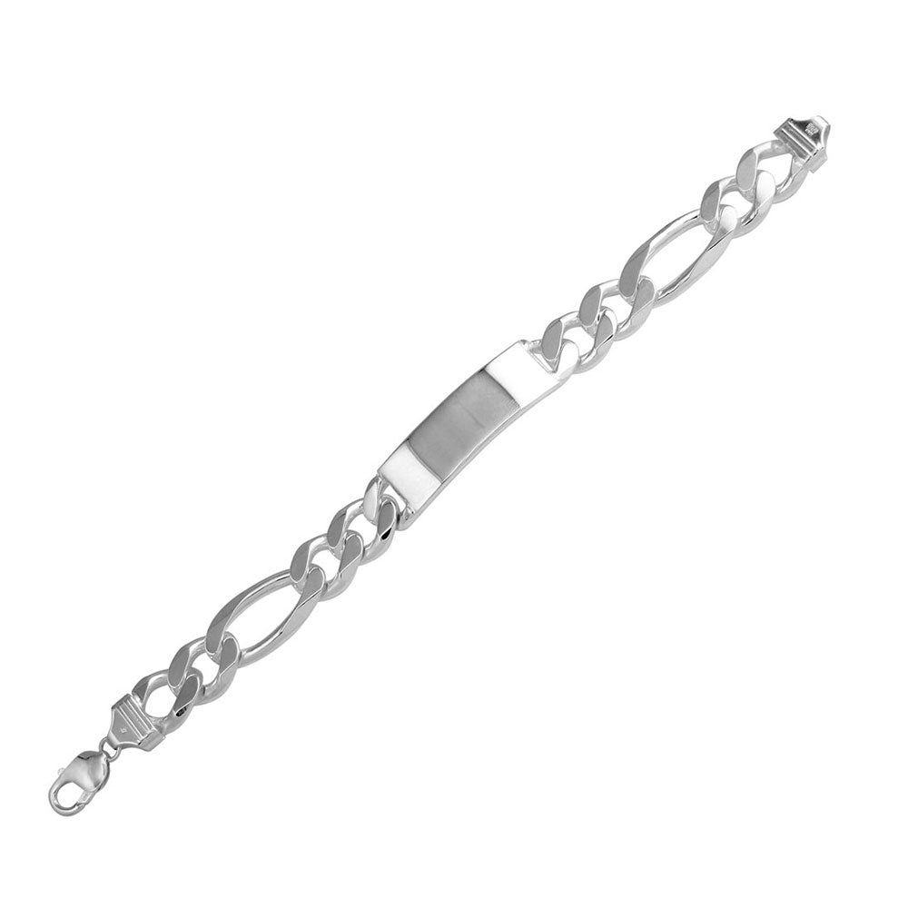 Sterling Silver Engravable ID Super Flat Figaro 350-14.4mm Bracelet