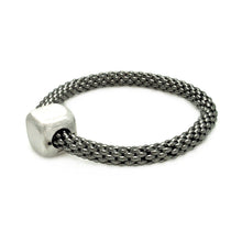 Load image into Gallery viewer, Sterling Silver Black Rhodium Plated Square Matte Finish Bead Italian Bracelet