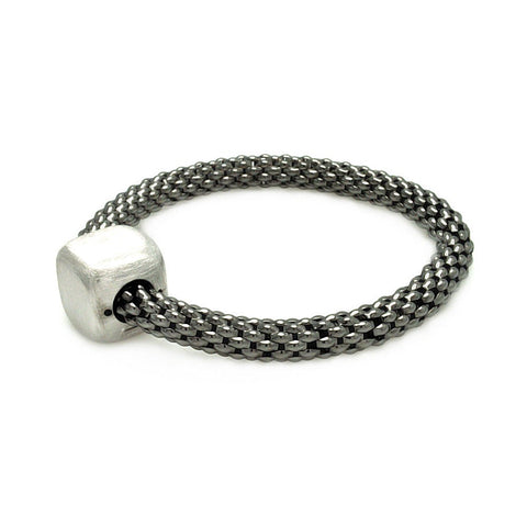 Sterling Silver Black Rhodium Plated Square Matte Finish Bead Italian Bracelet