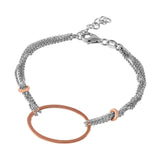 Sterling Silver Rhodium Plated Italian Bracelet With Rose Gold Plated Oval Accents