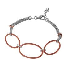 Load image into Gallery viewer, Sterling Silver Rhodium Plated Italian Bracelet With Three Rose Gold Plated Oval Accents