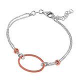 Sterling Silver Rhodium Plated Italian Bracelet With Small Rose Gold Plated Oval Accents