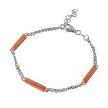 Load image into Gallery viewer, Sterling Silver Rhodium Plated Chain With Three Rose Gold Plated Bars Italian Bracelet