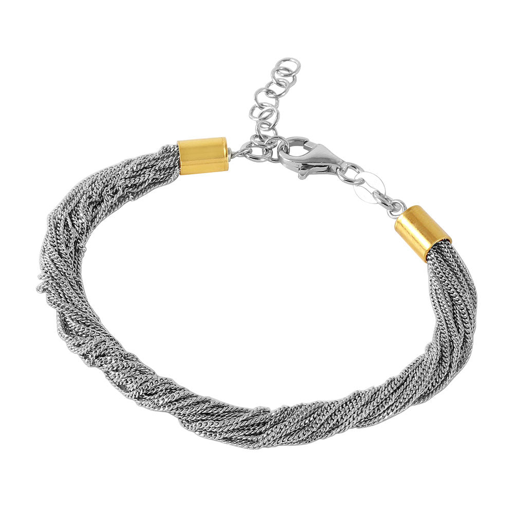 Sterling Silver Rhodium Plated Chain With Gold Plated Ends Italian Bracelet