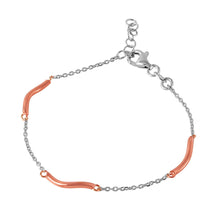 Load image into Gallery viewer, Sterling Silver Rhodium Plated Chain With Rose Gold Plated Curved Accents Italian Bracelet