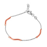 Sterling Silver Rhodium Plated Chain With Rose Gold Plated Curved Accents Italian Bracelet