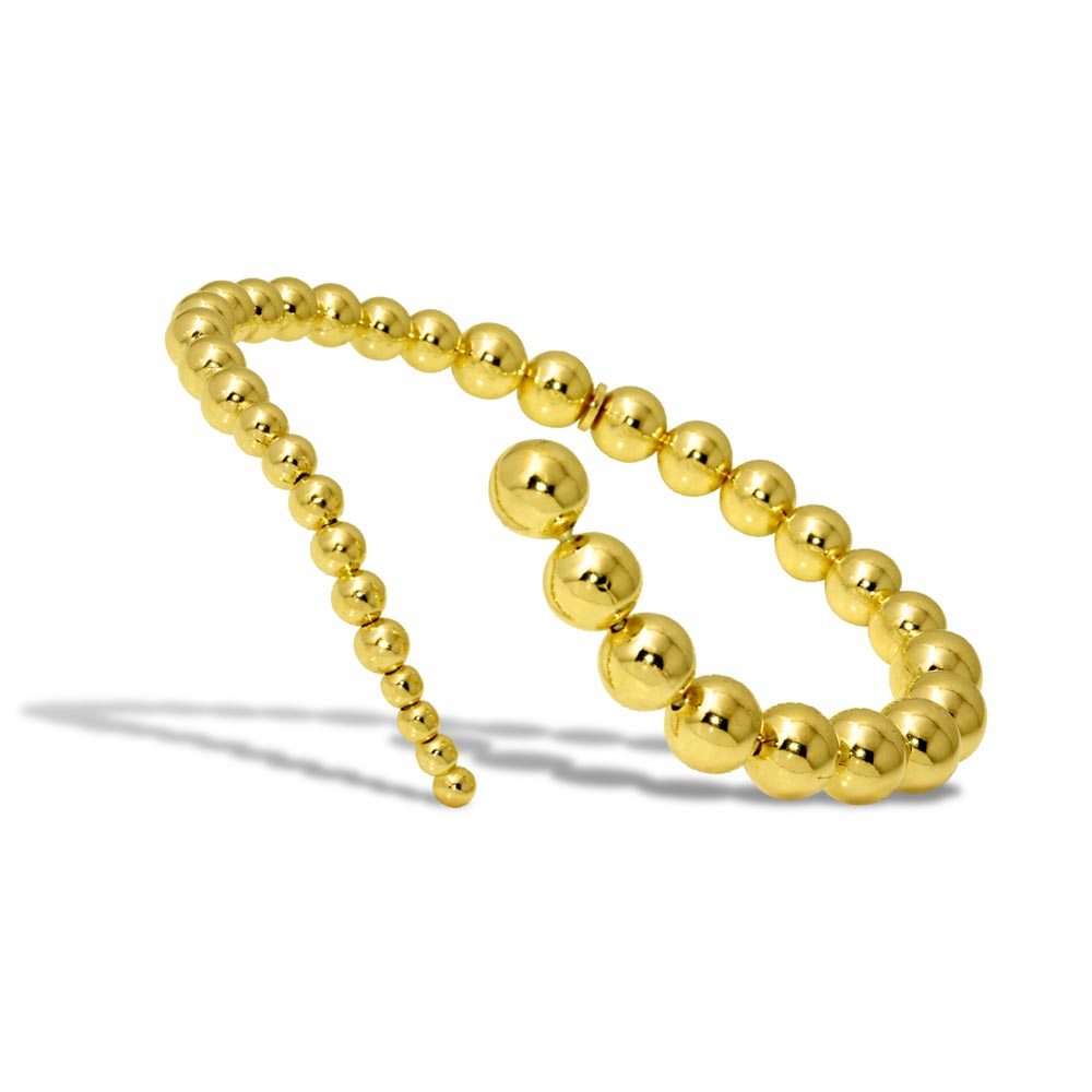 Sterling Silver Gold Plated Beaded Wavy Journey Cuff Bracelet