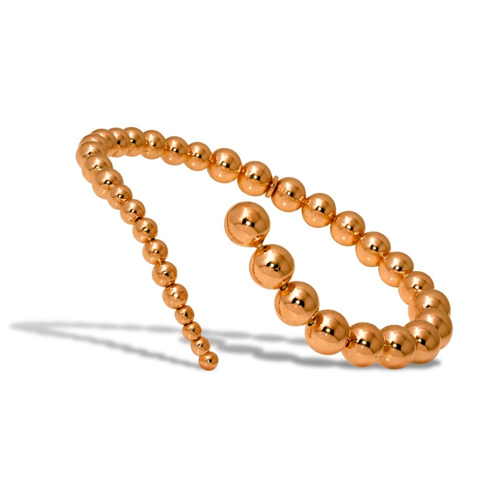 Sterling Silver Rose Gold Plated Beaded Wavy Journey Cuff Bracelet