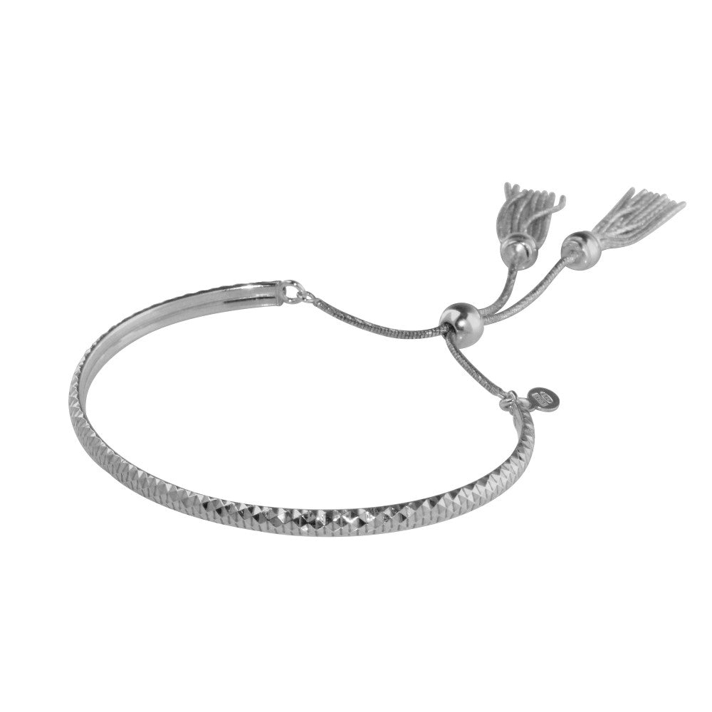 Sterling Silver Rhodium Plated DC Cuff Lariat Bracelet with Dangling Tassel