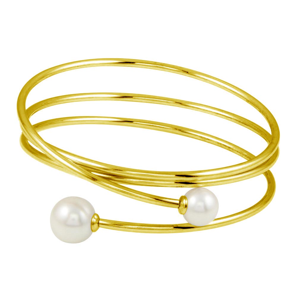 Sterling Silver Gold Plated Quadruple Wrap With Imitation Pearl
