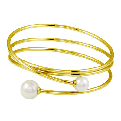 Sterling Silver Gold Plated Quadruple Wrap With Imitation Pearl