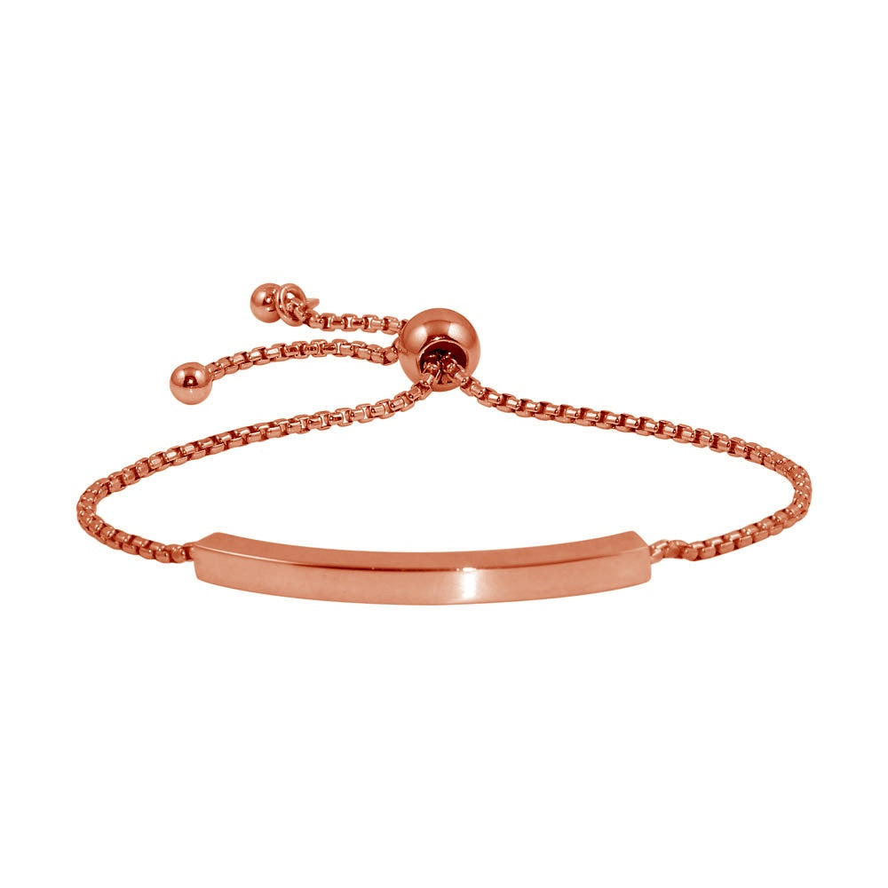 Sterling Silver Rose Gold Plated Round Box Chain ID Bar Bracelet