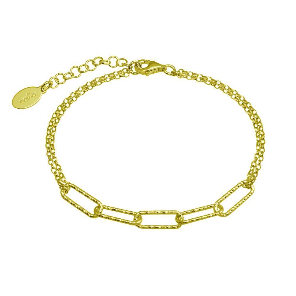 Sterling Silver Gold Plated Diamond Cut Link Chain Bracelet - silverdepot