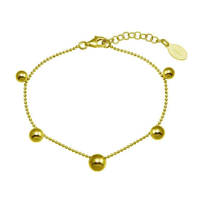 Sterling Silver Gold Plated 5 Bead Charm Bead Link Chain Bracelet - silverdepot