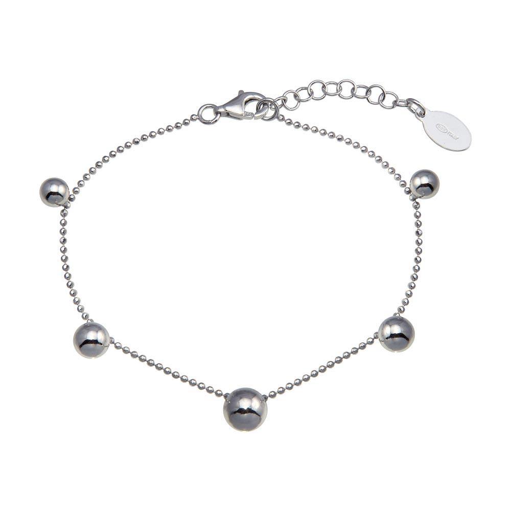 Sterling Silver Rhodium Plated 5 Bead Charm Bead Link Chain Bracelet - silverdepot